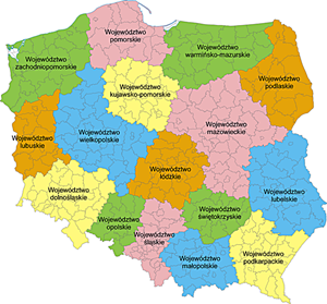 POLSKA mapa woj z powiatami - Map provided by Aotearoa